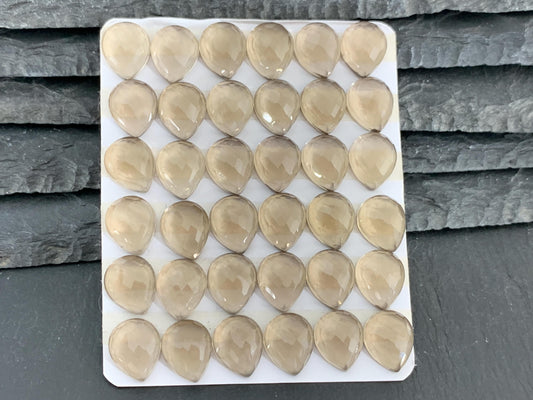 Faceted Smokey Quartz pear 10x12mm Cabochon - Calibrated cabochons