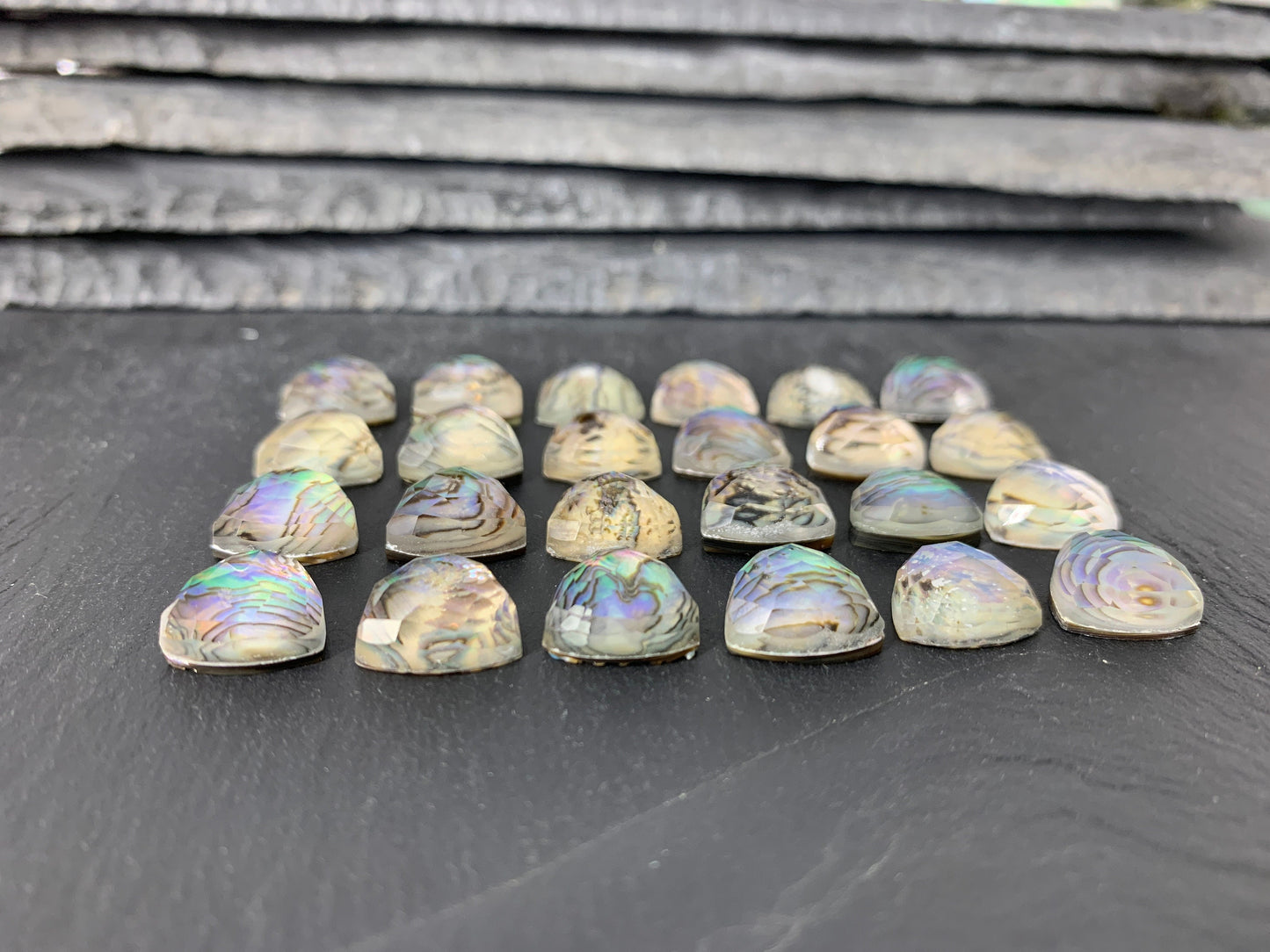 Faceted Abalone triangle 12mm doublet cabochon/ Select your doublet cabochon