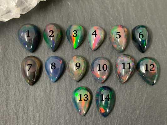 Black Ethiopian Opal pear 6x8mm cabochon