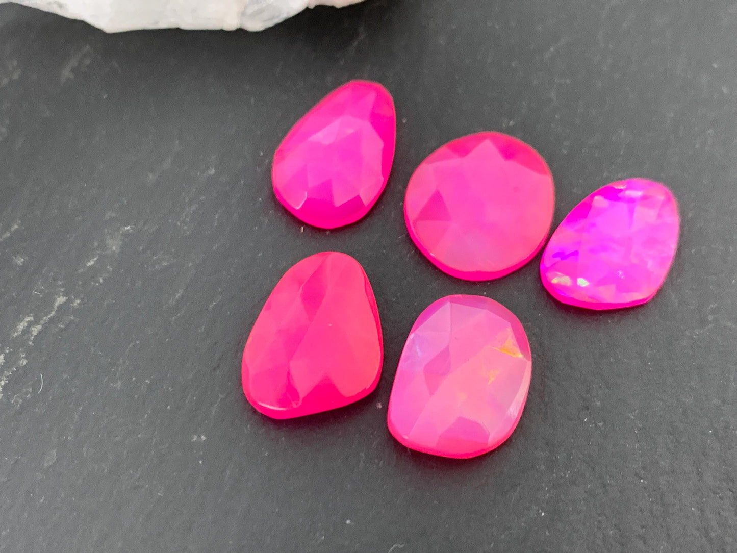 Faceted Ethiopian Pink Opal 9-14mm long cabochon