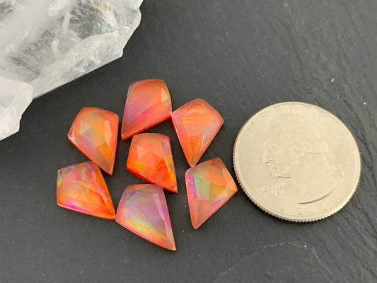 Faceted Aurora Opal kite 10x14mm doublet cabochons - Doublet cabochons