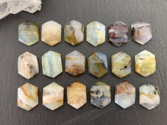 Faceted Peruvian Opal Long hexagon 10x14mm cabochon