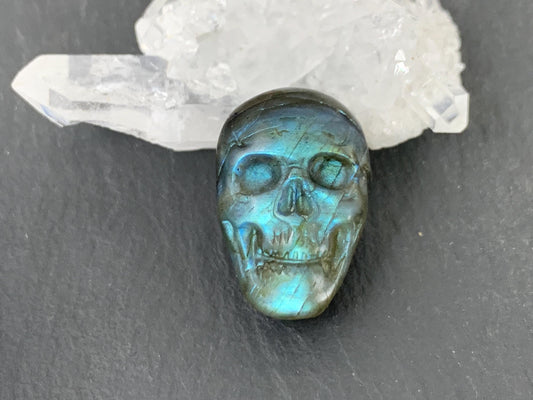 Labradorite Skull Cabochon 14x21mm - Natural Green Gemstone Flat Back Carving