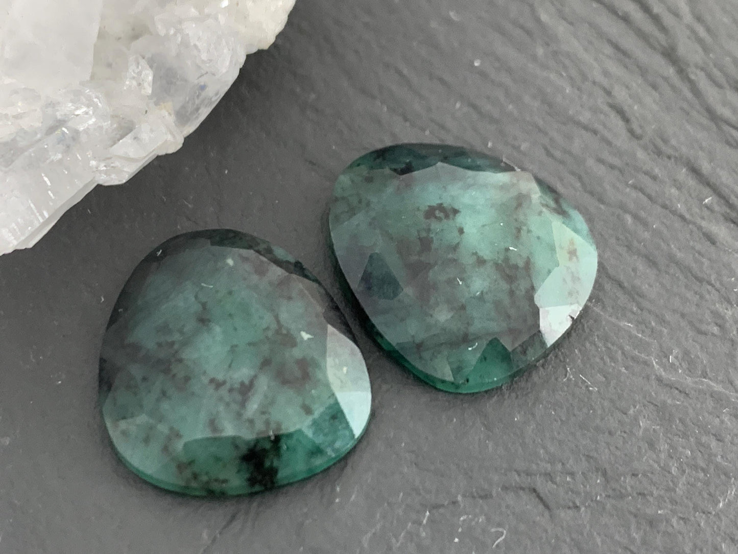 Faceted Emerald Pair 16x17x3.5mm cabochon