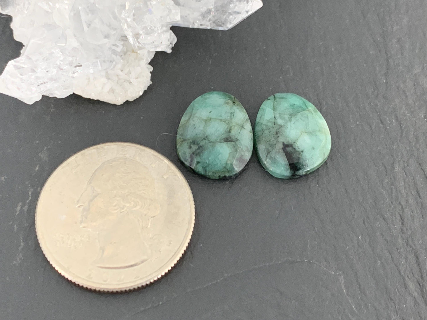 Faceted Emerald Pair 12x15x4mm cabochon
