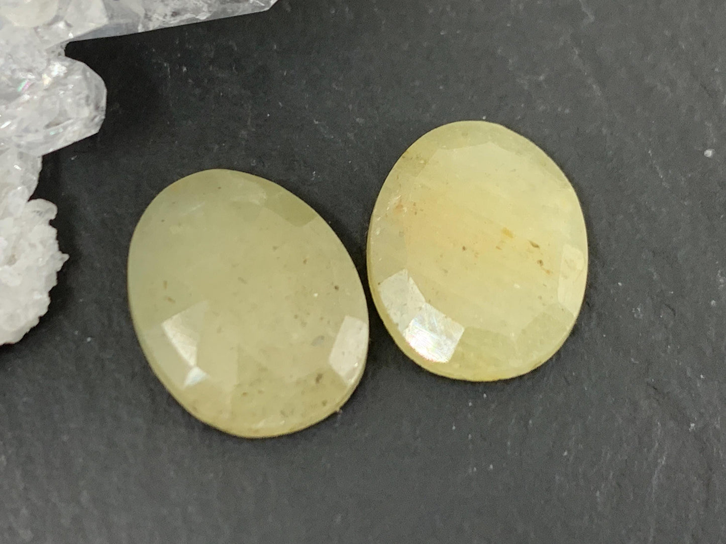 Faceted Yellow Sapphire pair 10x13x3mm cabochon