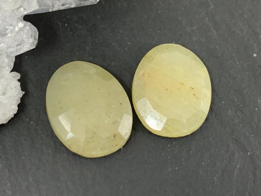 Faceted Yellow Sapphire pair 10x13x3mm cabochon