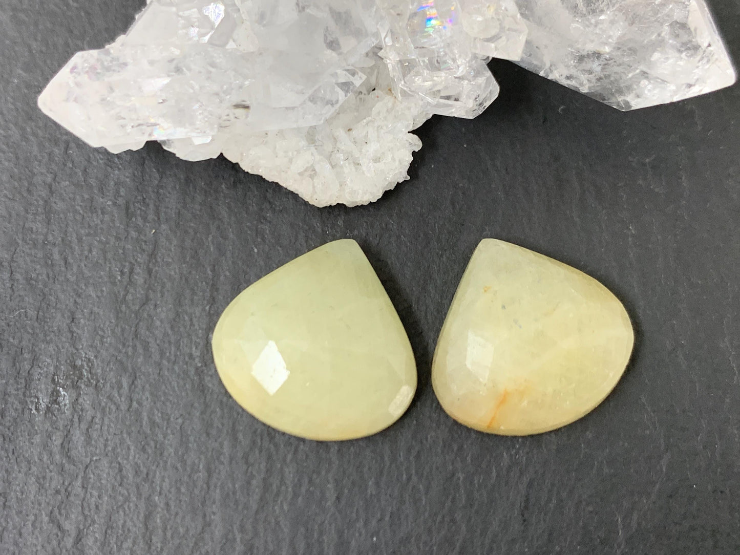 Faceted Yellow Sapphire pair 13x14x4mm cabochon