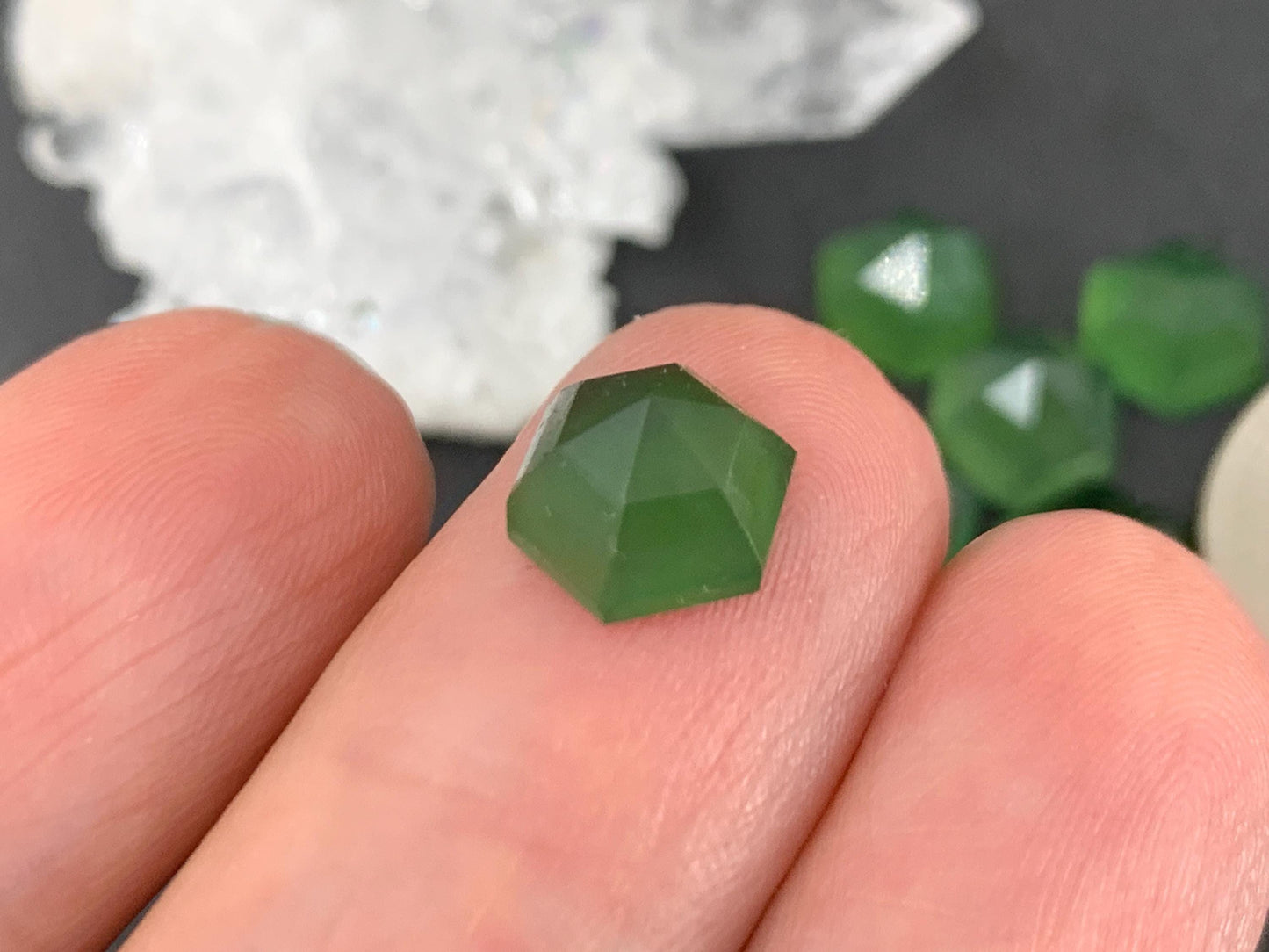Faceted Serpentine hexagon 8mm cabochon