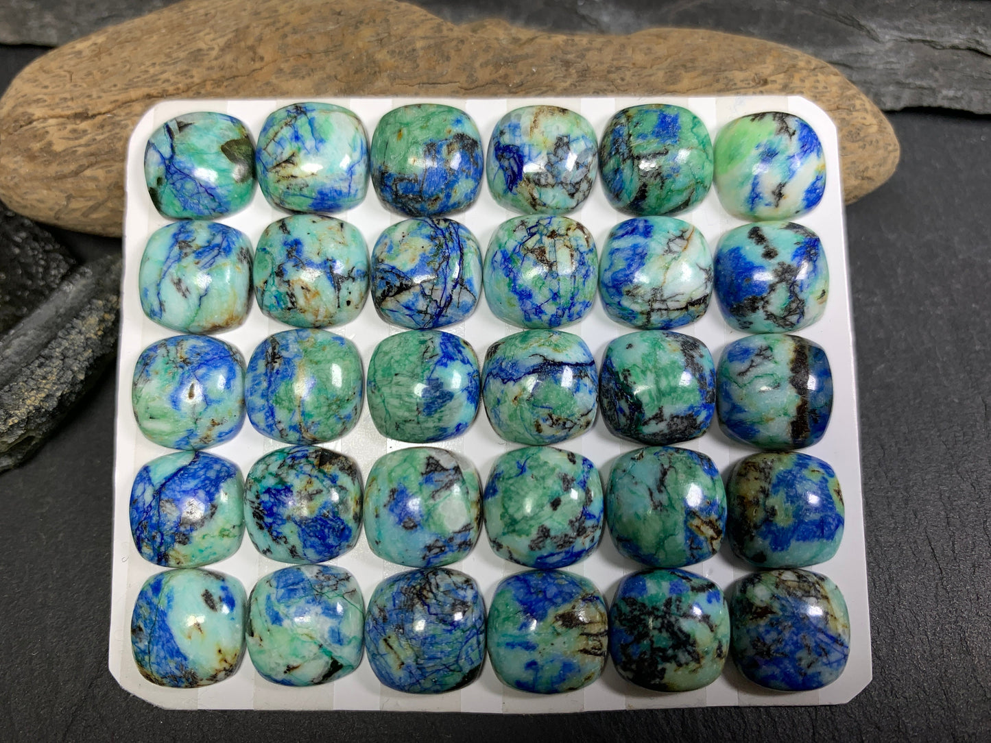 Azurite square cushion 12mm cabochon - Calibrated cabochons