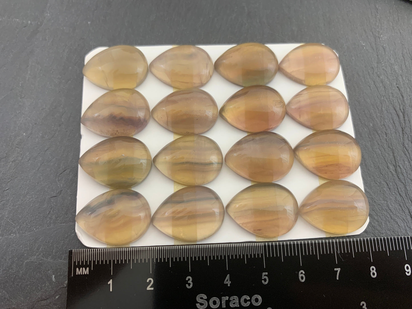 Green- Yellow Fluorite pear 15x20mm Cabochon
