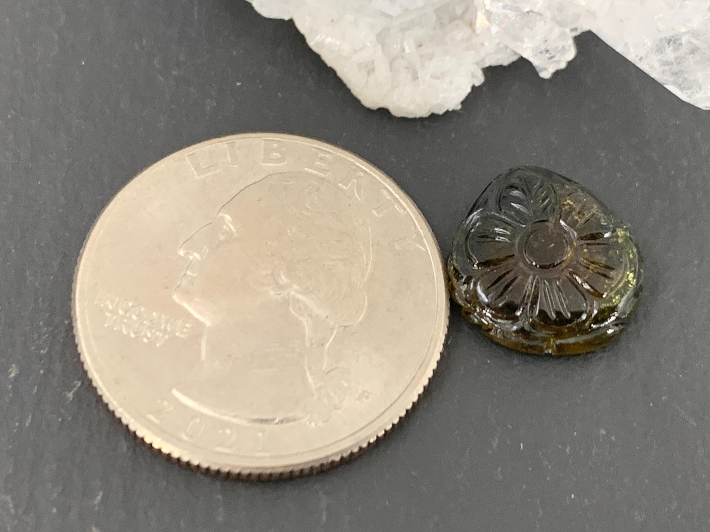 Carved Tourmaline 12x13x4mm cabochon
