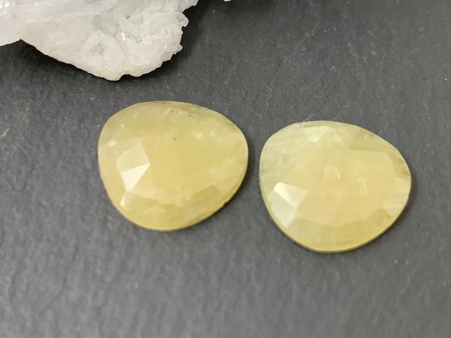 Faceted Yellow Sapphire pair 11x11x3mm cabochon
