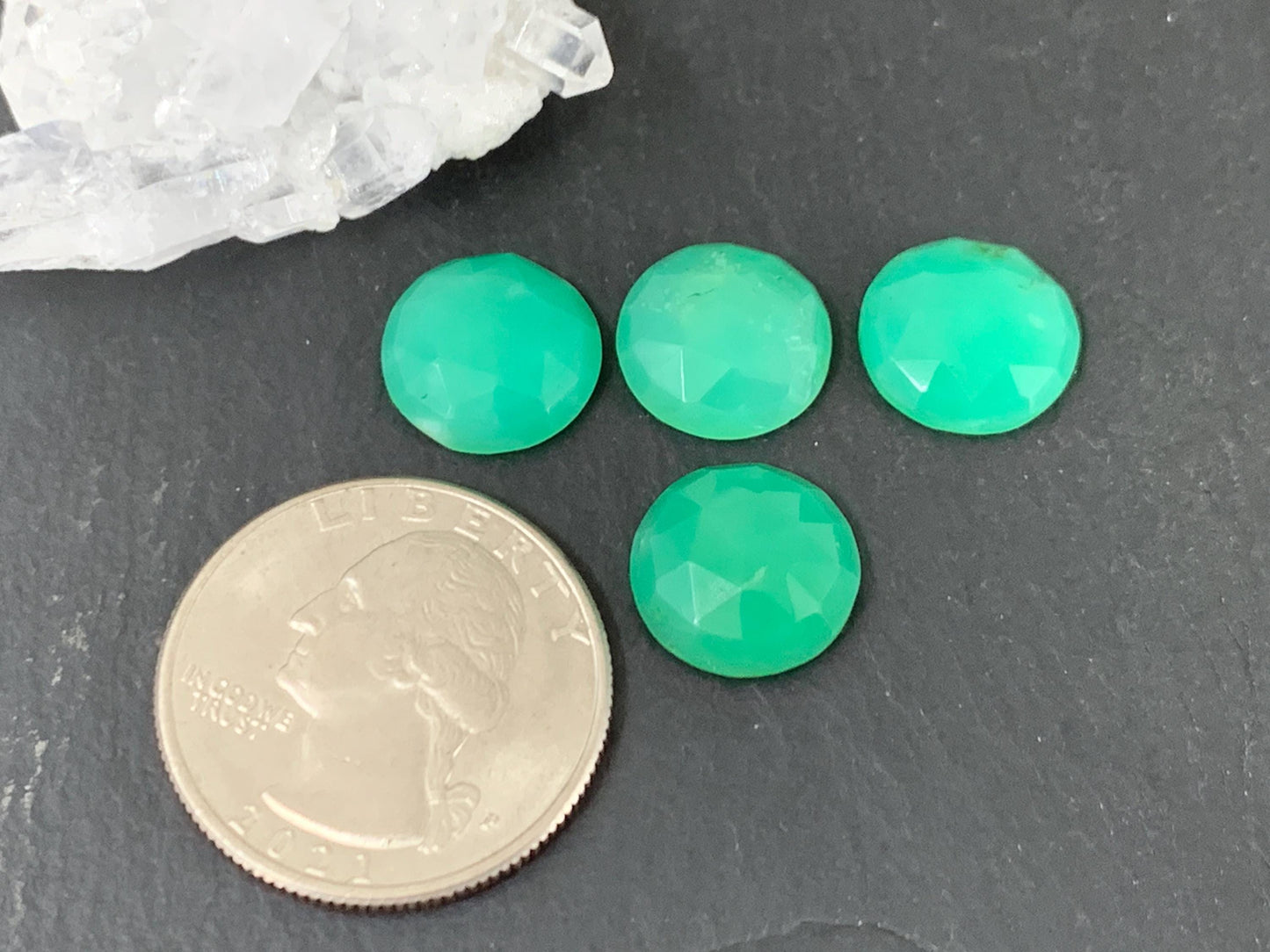 Faceted Chrysoprase Cabochon - Round 12mm Stone With Rose Cut Facet, Premium Gem