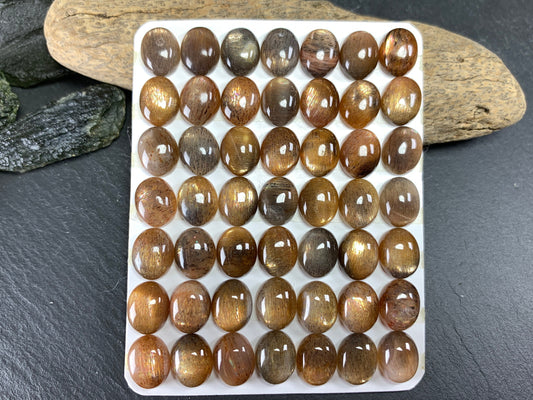 Gold Sunstone oval 8x10mm cabochon - Calibrated cabochons