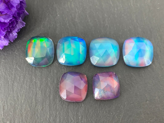 Faceted Aurora Opal square cabochon - Doublet cabochon