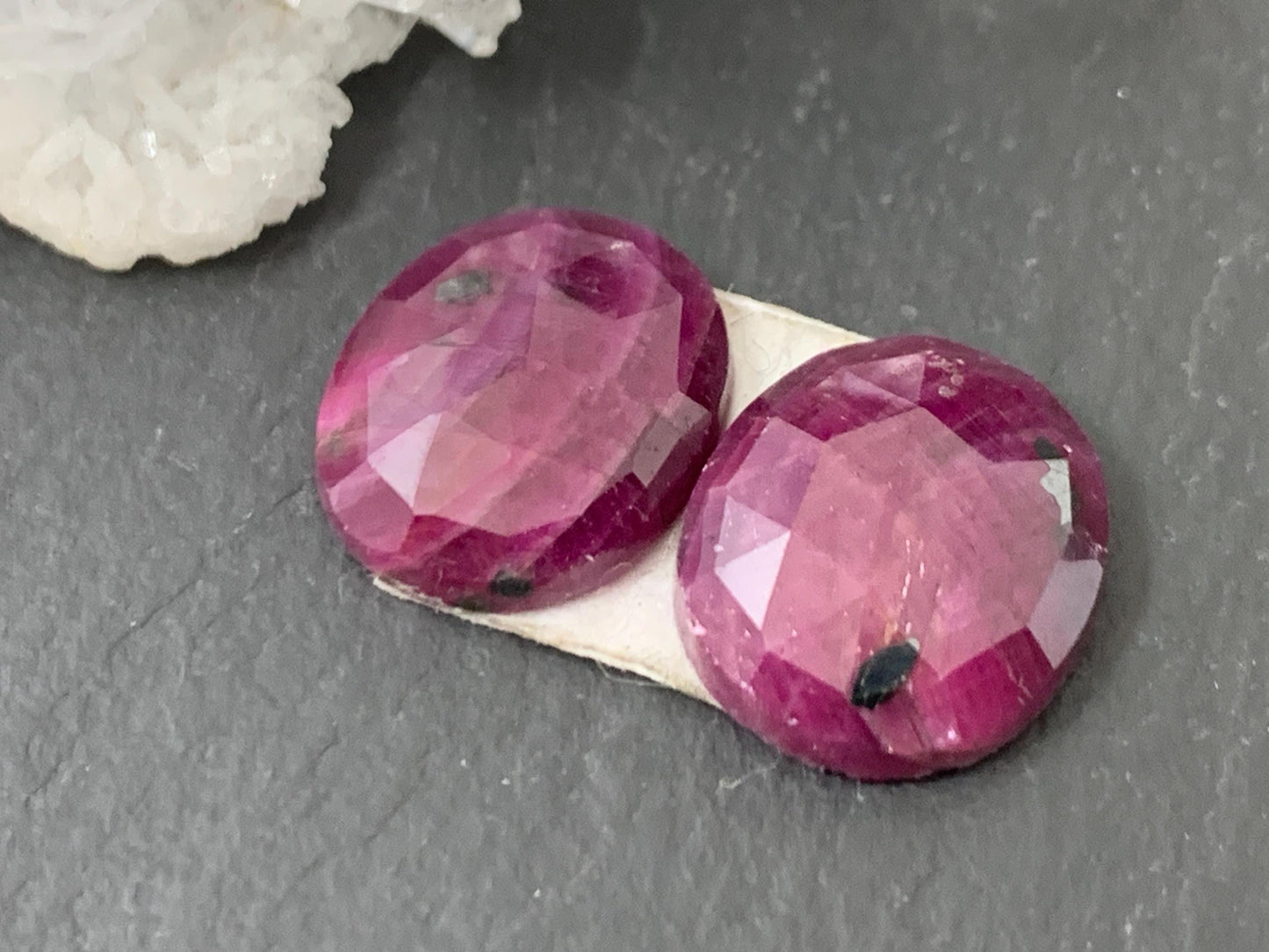 Faceted Ruby pair 11x12x4mm cabochon