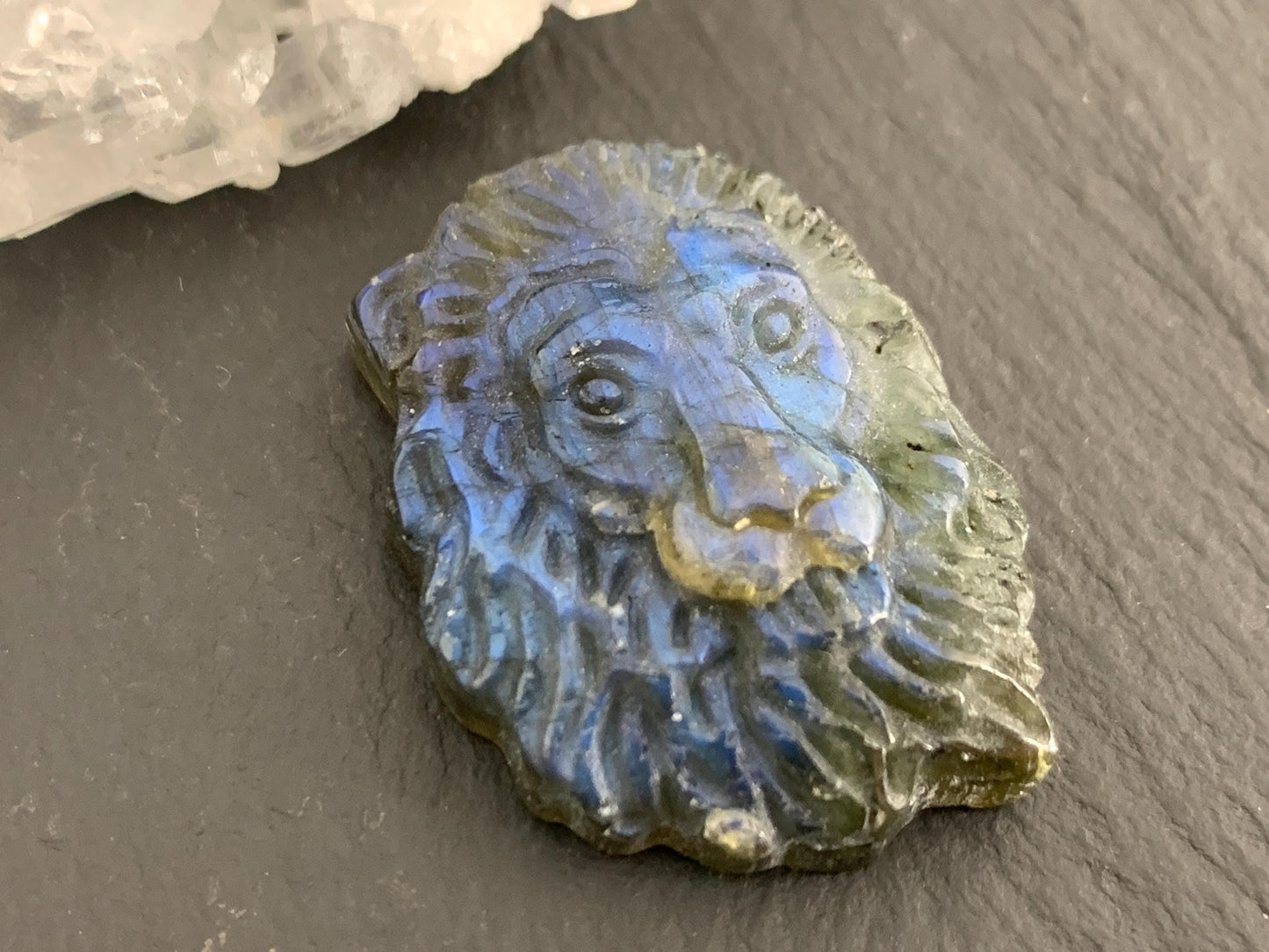 Labradorite Lion 24x33mm Carving- Labradorite Carving