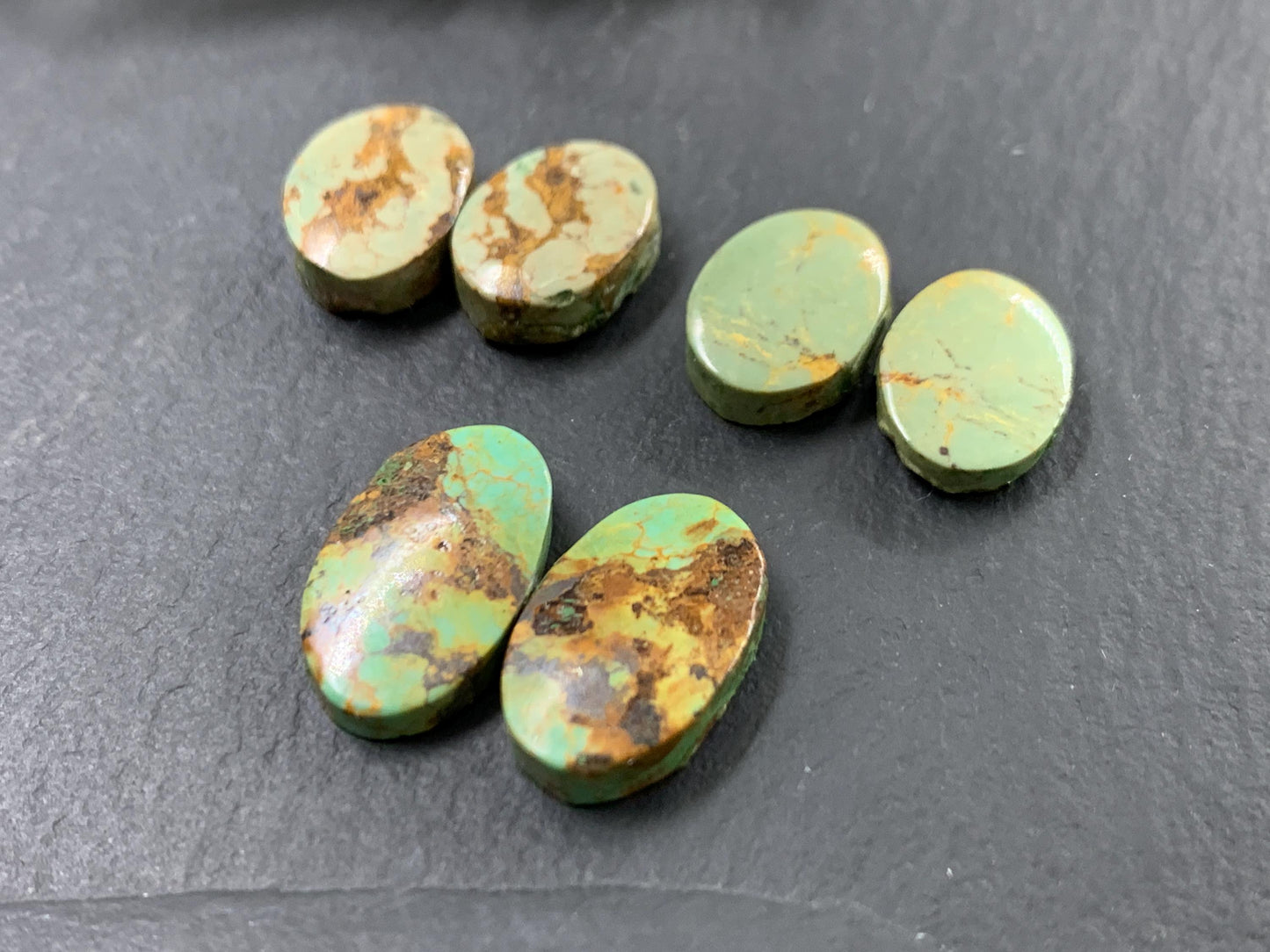 Tibetan Turquoise Pair 11-14mm long Cabochon - Hand Cut Cabochon