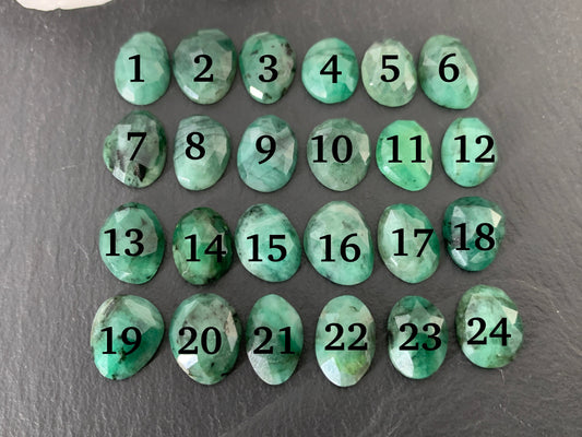 Faceted Emerald oval 11-13mm long cabochon