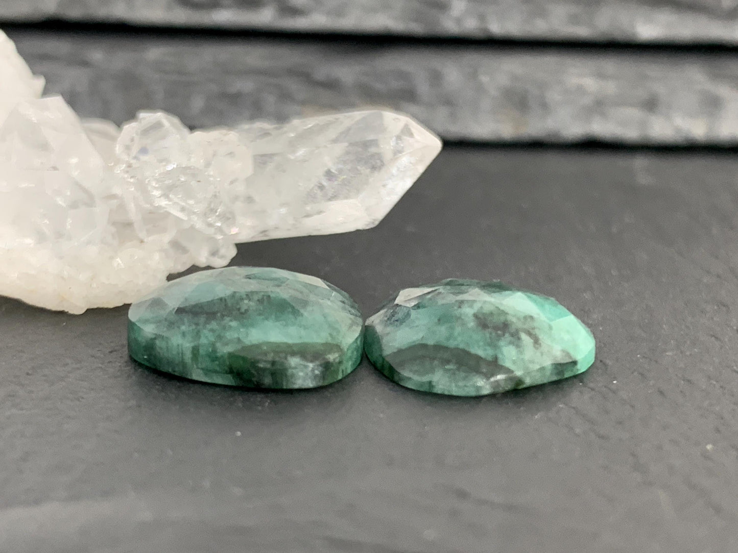 Faceted Emerald Pair 14x17x4mm cabochon