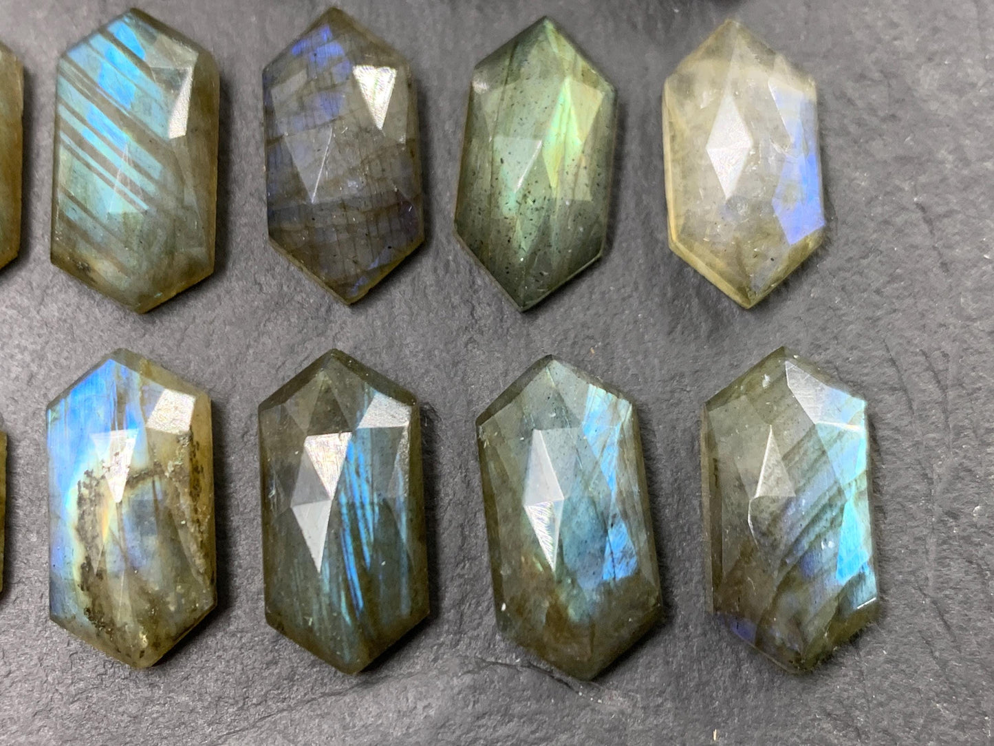 Faceted Labradorite 8x16mm cabochon | Long Hexagon