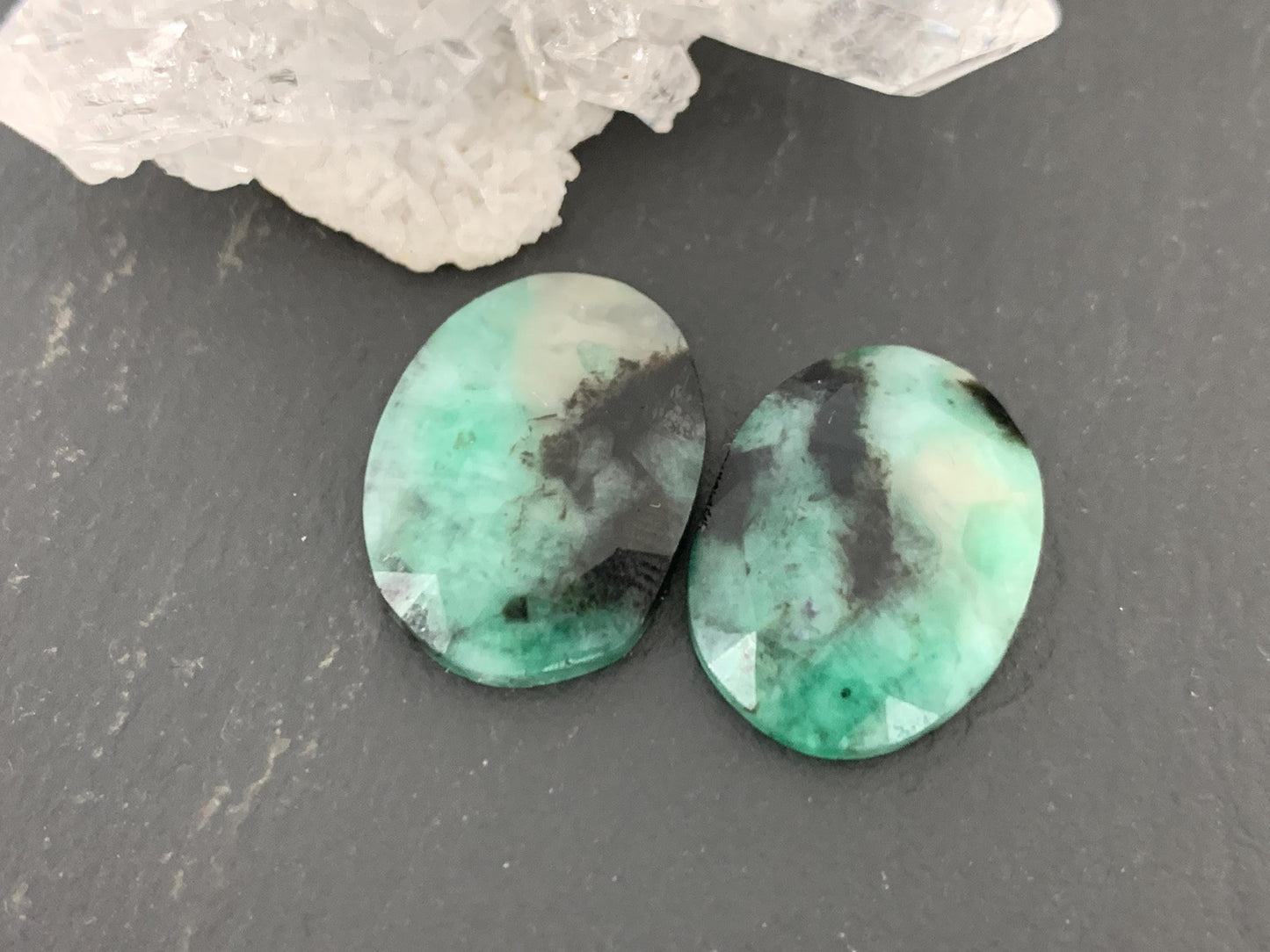 Faceted Emerald Pair 13x18x4mm cabochon