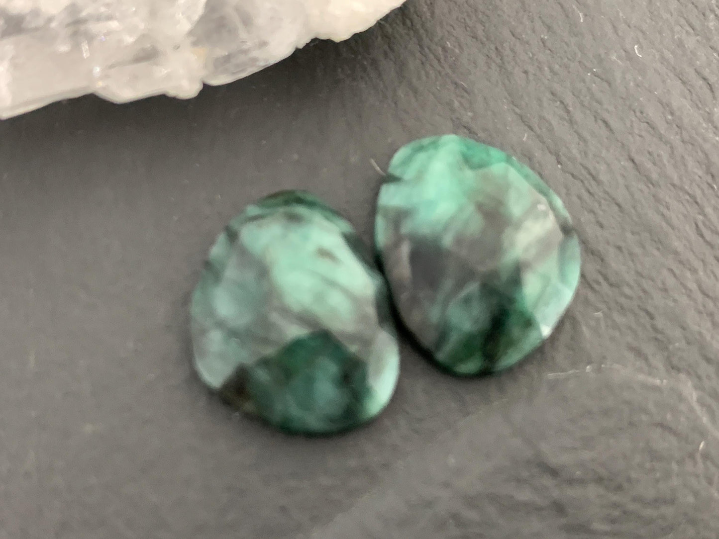 Faceted Emerald Pair 12x14x4mm cabochon