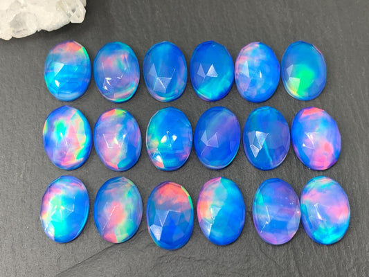 Faceted Aurora Opal oval 10x14mm cabochons  - Doublet cabochons