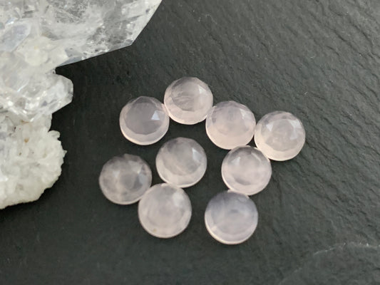 Faceted Rose Quartz round 6mm cabochon - Calibrated cabochons