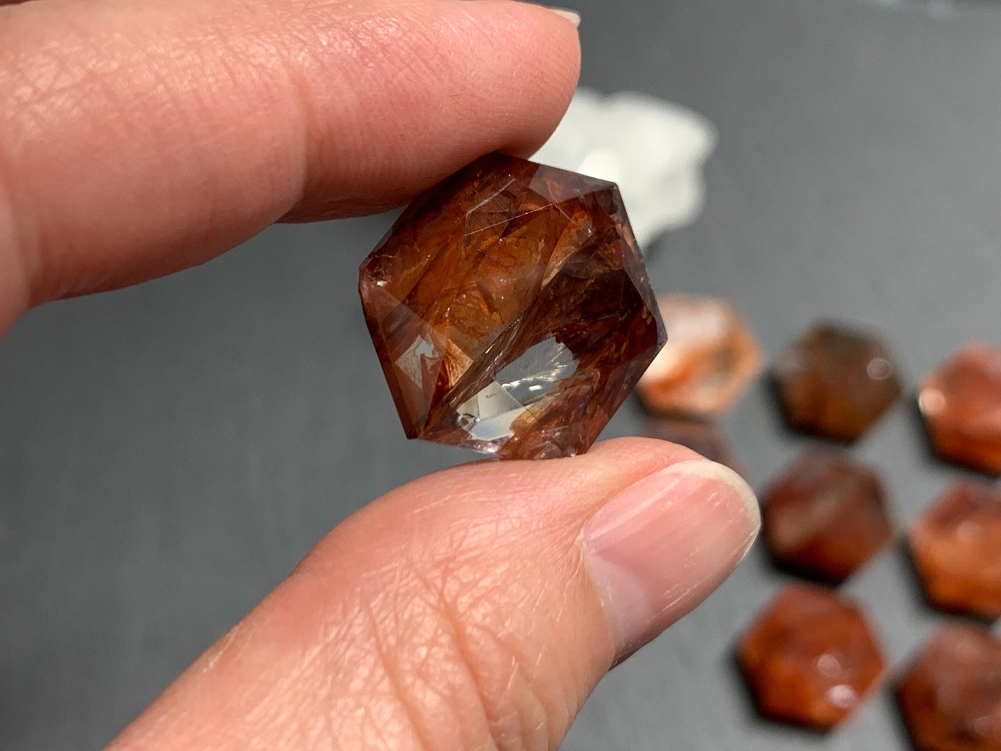 Fire Quartz hexagon 18x21mm faceted from both sides - not a cabochon