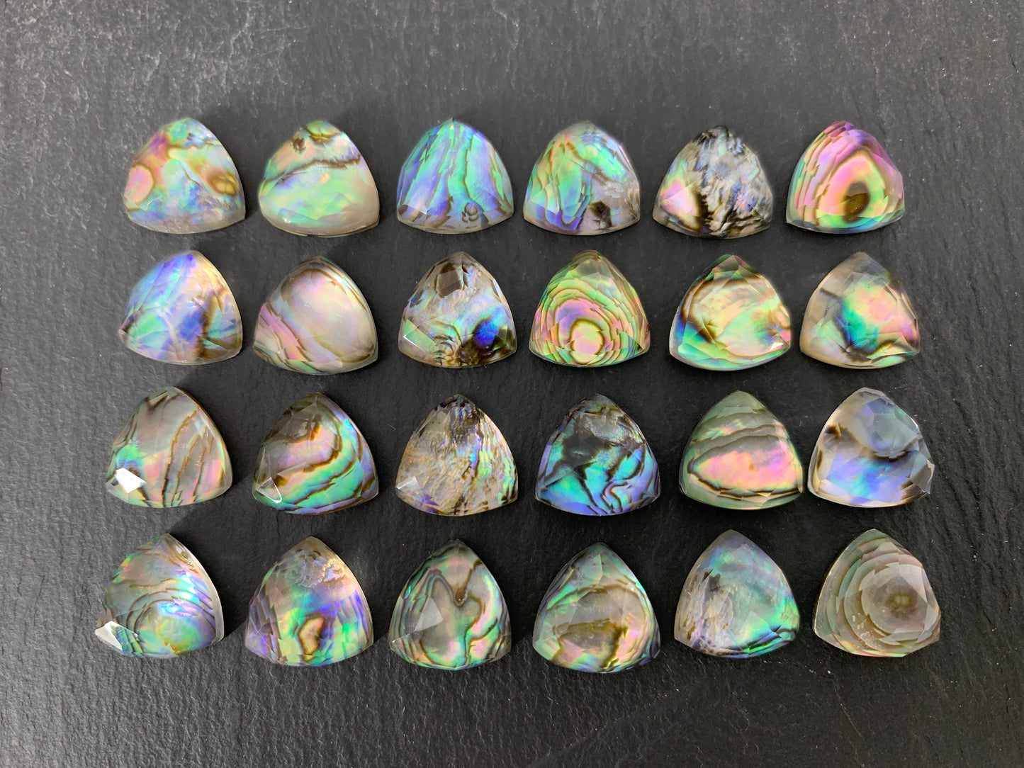 Faceted Abalone triangle 12mm doublet cabochon/ Select your doublet cabochon