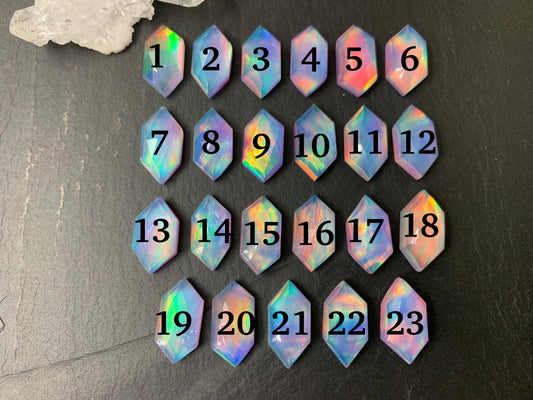 Faceted Aurora Opal long hexagon 8x16mm cabochon - Doublet cabochons