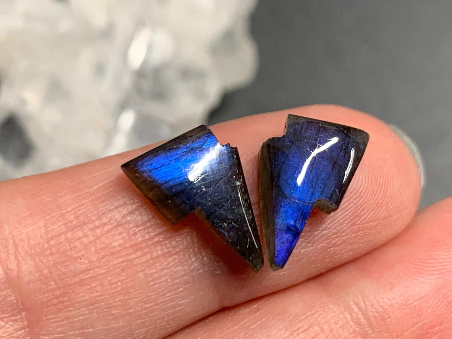 Labradorite lightning bolt pair 9x13mm cabochon