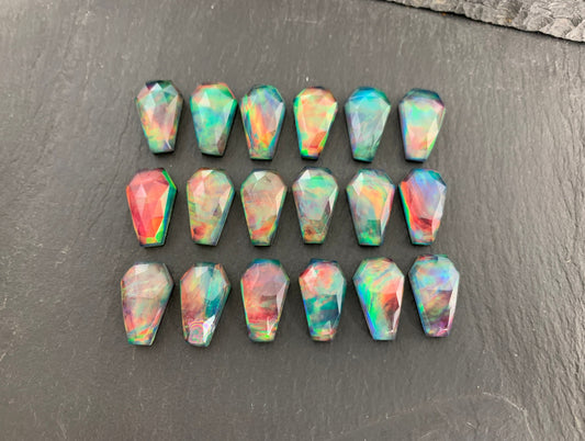 Faceted Aurora Opal coffin 10x16mm cabochon - Doublet cabochons