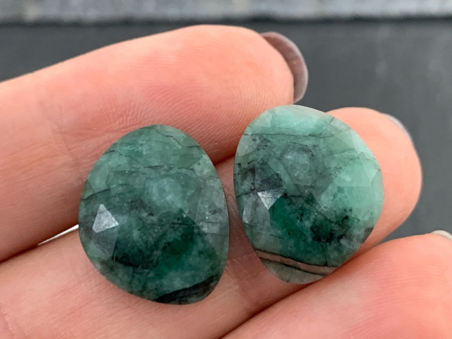 Faceted Emerald Pair 14x17x4mm cabochon