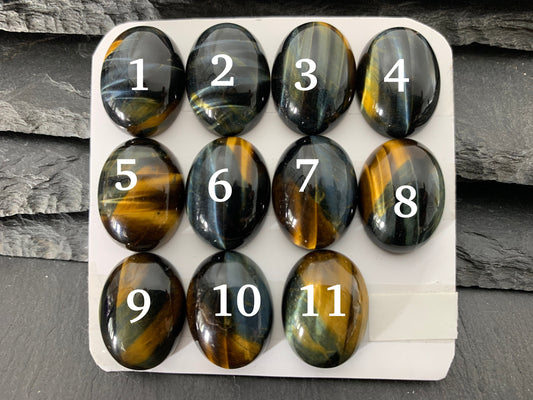 Yellow Blue Tiger Eye oval 15x20mm cabochon - Calibrated cabochons