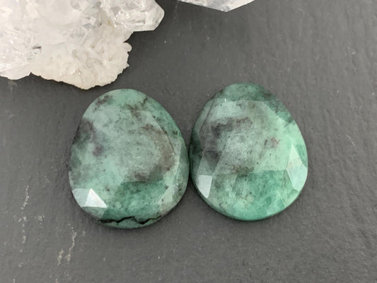 Faceted Emerald Pair 15x18x5mm cabochon