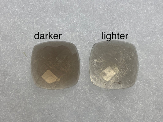 Faceted Smokey Quartz square cushion 14x14mm cabochon - Calibrated cabochons