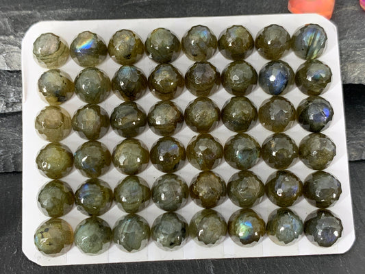Faceted Labradorite bullet dome round 8mm cabochon - Calibrated cabochons