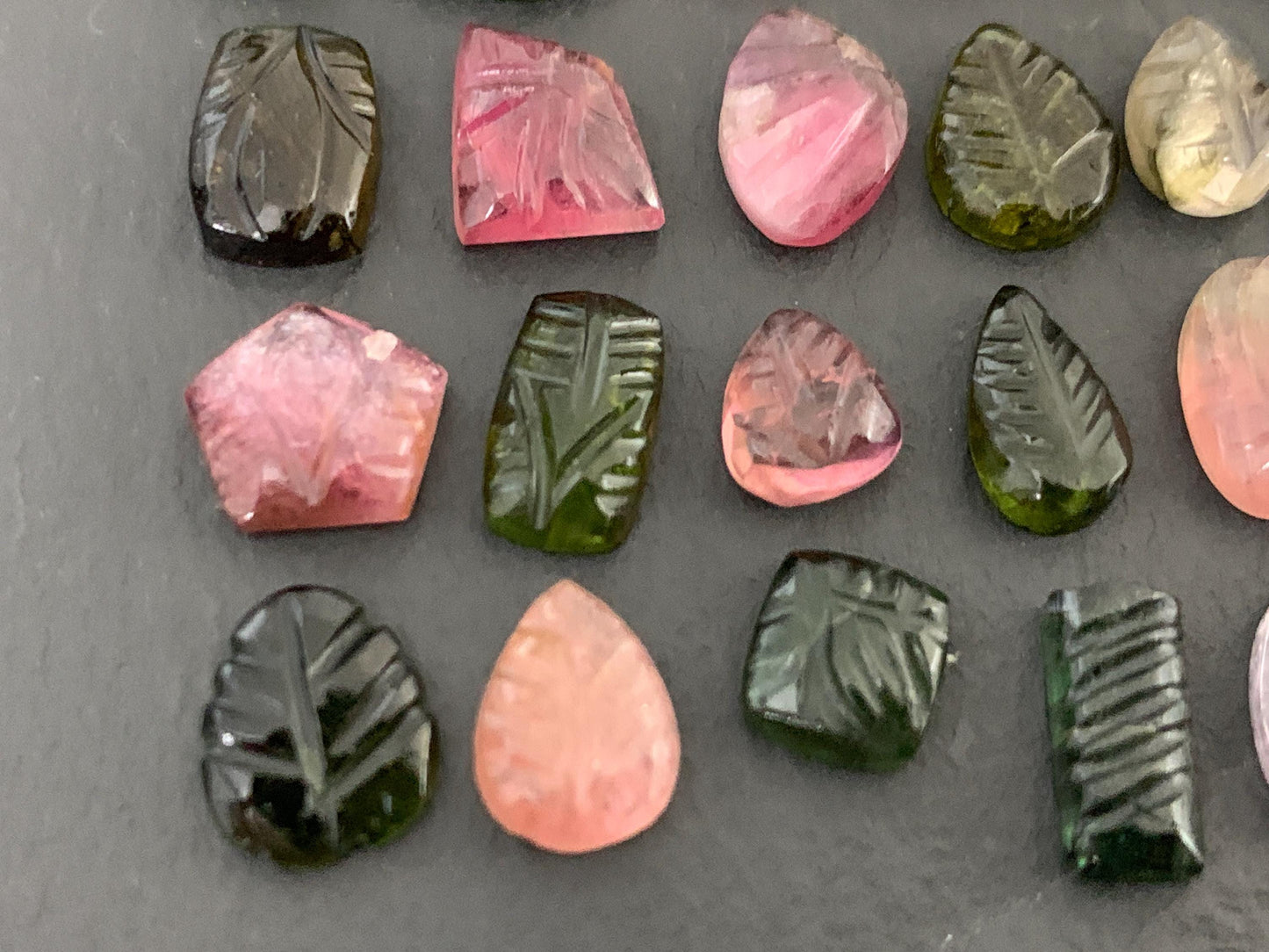 Carved Tourmaline free form 9-11mm long cabochon