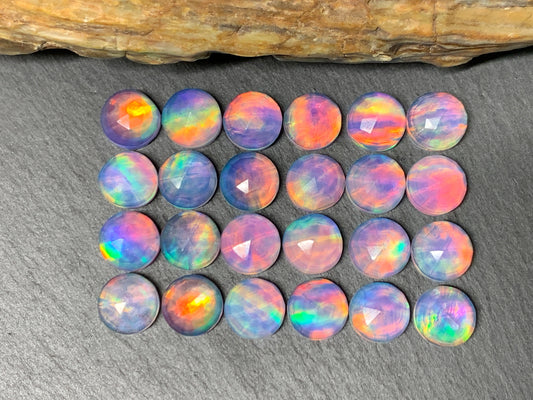 Faceted Aurora Opal round 10mm cabochon - Doublet cabochons