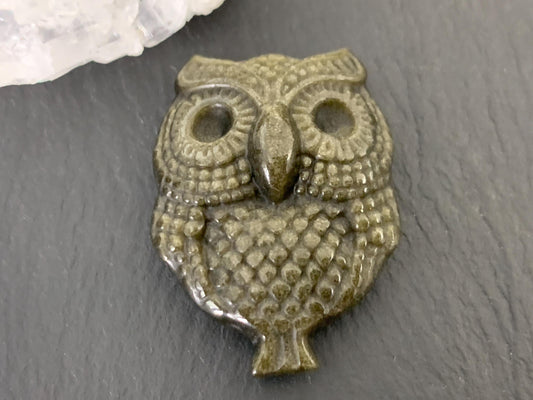 Gold Obsidian owl cabochon carving