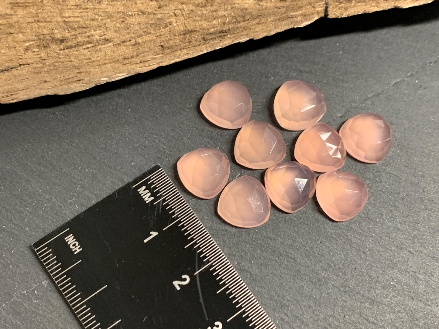 Faceted Pink Chalcedony triangle 10mm cabochon