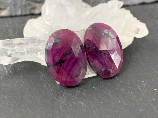 Faceted Ruby pair 10x15x3mm cabochon