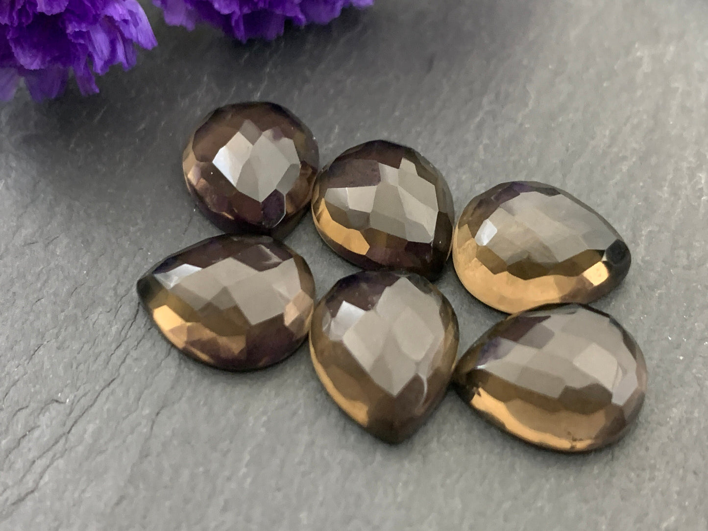 Faceted Smokey Quartz pear 10x12mm Cabochon - Calibrated cabochons