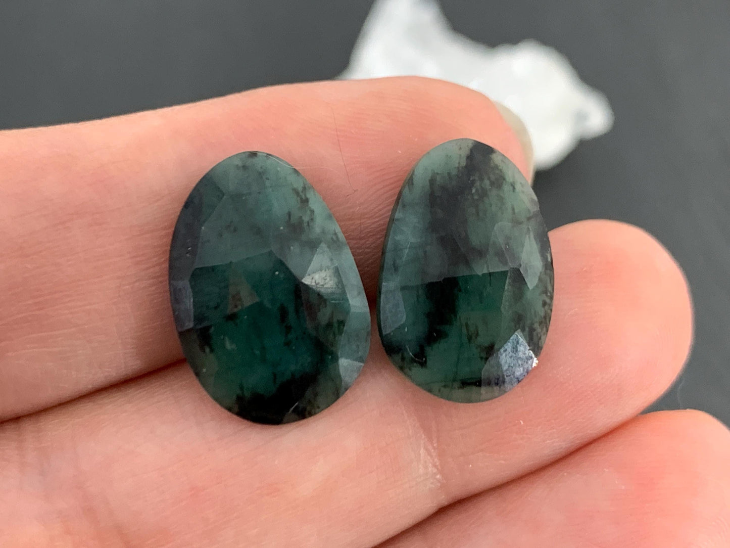 Faceted Emerald Pair 12x17x3mm cabochon