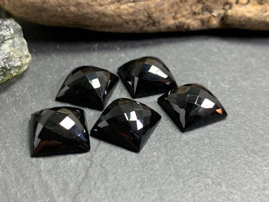 Faceted Black Agate square 10x10mm cabochon