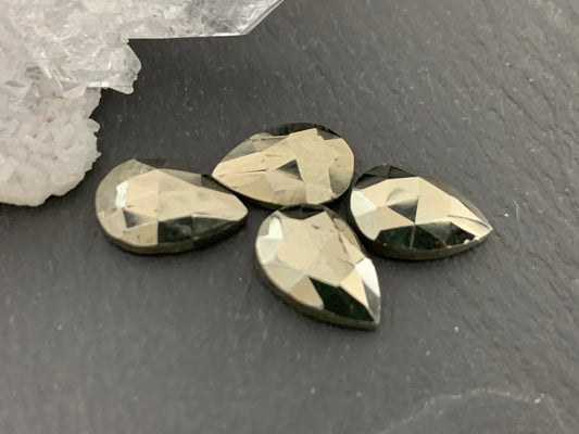 Faceted Pyrite pear 8x12mm cabochon