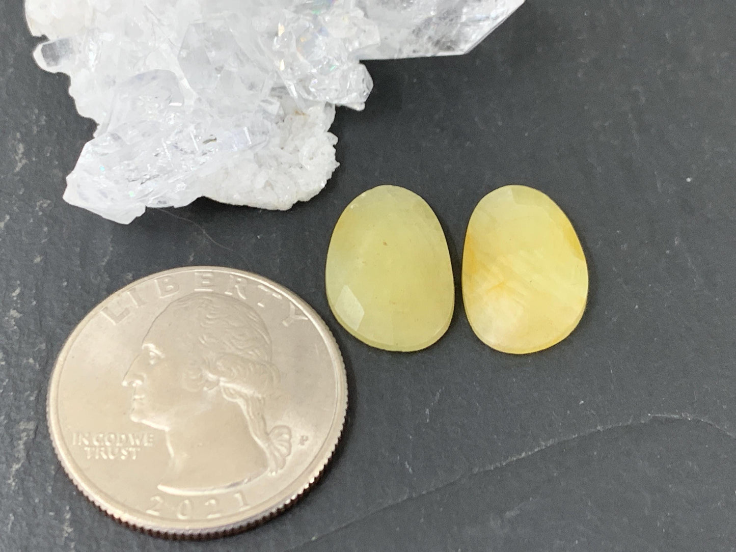Faceted Yellow Sapphire pair 11x16x3mm cabochon